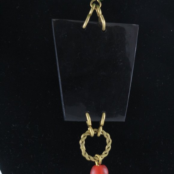 Unique African Geometric Brass and Beads Necklace - Picture 6 of 8